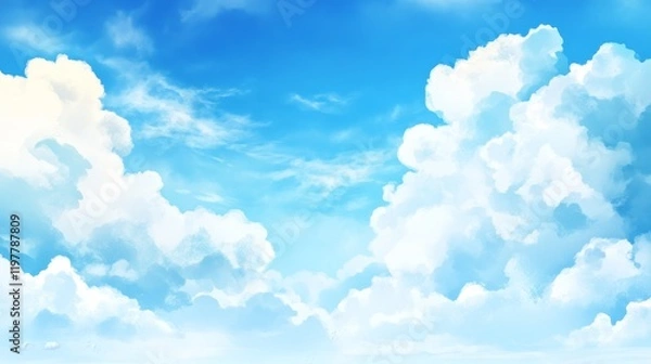 Fototapeta A serene blue sky filled with fluffy white clouds, creating a peaceful atmosphere.