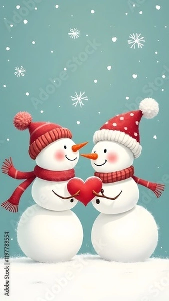 Obraz snowman couple valentine's greeting card