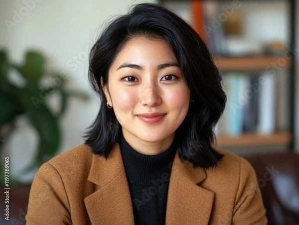 Obraz Confident Asian Woman Sitting Indoors