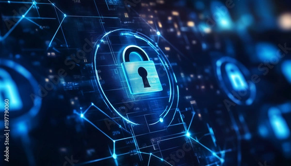 Fototapeta concept for cybersecurity with digital padlock on network