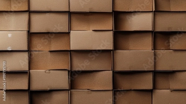 Fototapeta A wall of stacked cardboard boxes, suggesting storage or shipping purposes.