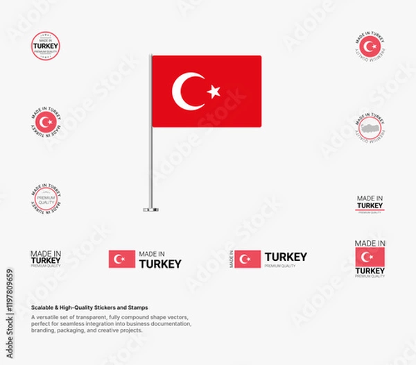Obraz Made in Turkey Stamps, Flag, Tags, labels, Seals, Icons. Creative Designs for Branding and Packaging