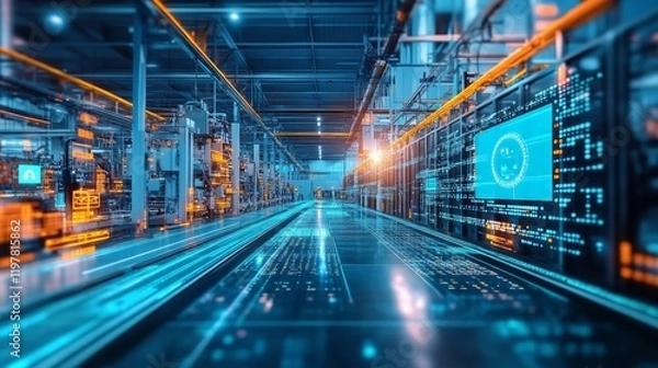 Obraz Futuristic Industrial Warehouse with Digital Technology Elements