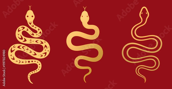 Obraz Happy chinese new year theme illustration year of the snake simple abstract icon logo design	