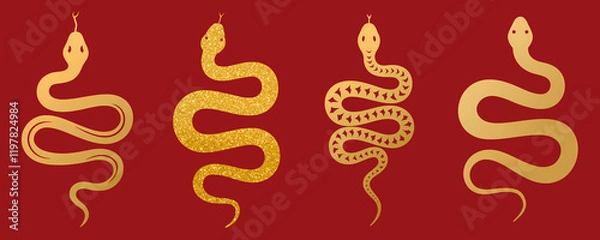 Obraz Happy chinese new year theme illustration year of the snake simple abstract icon logo design	