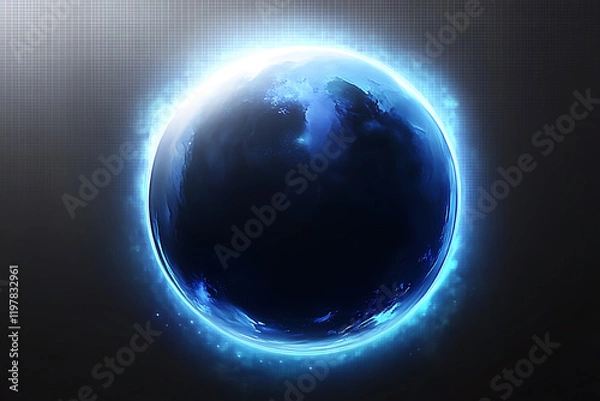 Fototapeta Glowing frame of Earth in space on a transparent background, highlighted by a combination of blue and black data points.