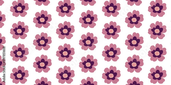 Fototapeta Seamless Floral Pattern with Pink Blossoms on White Background – Elegant Botanical Design