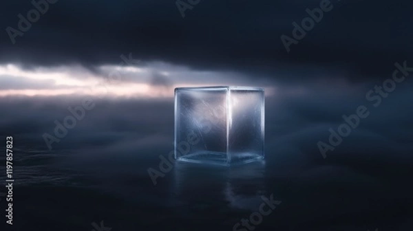 Fototapeta A cube made of ice is floating in the water