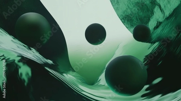 Fototapeta Abstract Geometric Shapes in Dark Green Tones: A Stunning Visual Composition
