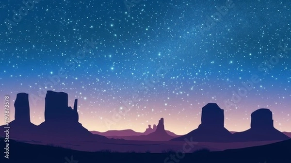 Fototapeta Starry Night Desert Landscape: A Mesmerizing Silhouette of Majestic Peaks Under a Celestial Canvas