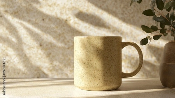 Fototapeta Elegant Beige Ceramic Mug Display with Natural Light and Soft Tones