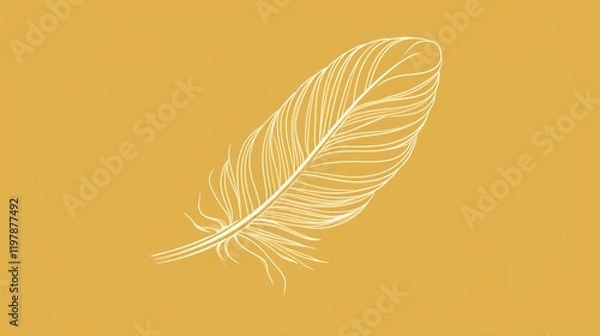 Fototapeta A minimalist illustration of a feather on a warm yellow background, evoking simplicity and nature.