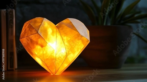 Fototapeta A glowing heart-shaped paper lantern casting a warm light 