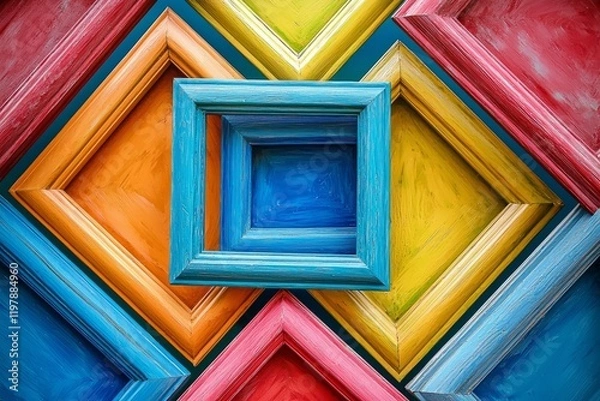 Fototapeta Fractal-inspired design with colorful geometric frames on a vibrant background. Generative AI