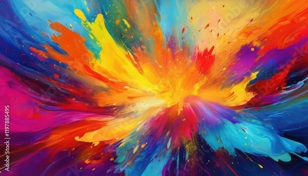 Fototapeta Vibrant Abstract Artistry A Striking Paint Explosion Showcasing Bold Colors and Dynamic Textures, Embracing the Spirit of Modern Expressionism.