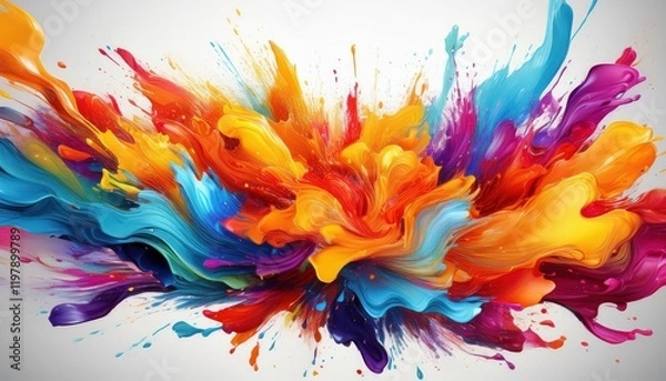 Fototapeta Vibrant, Dynamic Abstract Artwork A Symphony of Colors in a White Canvas with Expressive Paint Splashes and Streaks, Creating an Energetic, Invigorating Mood.