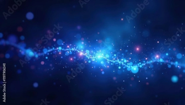 Fototapeta Vibrant blue energy field with glowing particles, beam, universe, power