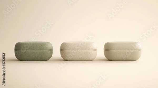 Fototapeta Three Minimalist Speckled Containers on Beige Background