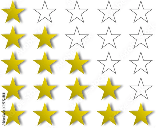 Fototapeta Set of stars, rating icons in yellow, with shadow, different levels.