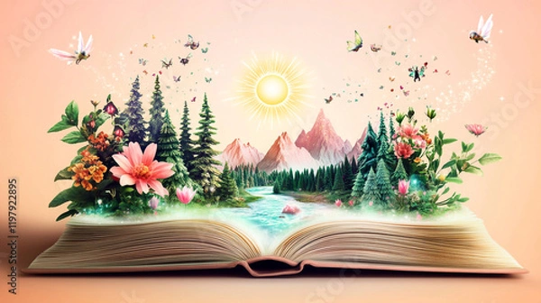 Obraz Enchanting Nature Springs Forth from an Open Book