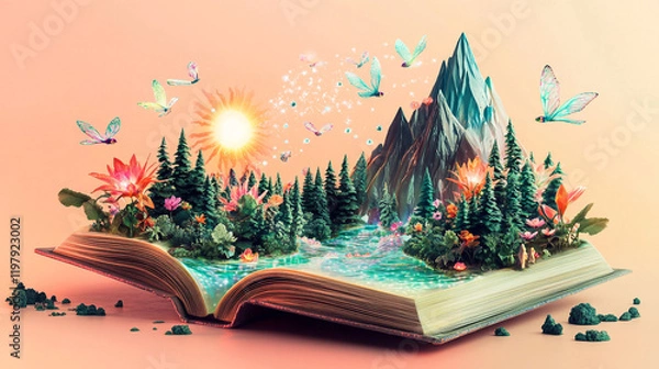 Obraz Enchanting Forest Sprout from Open Book