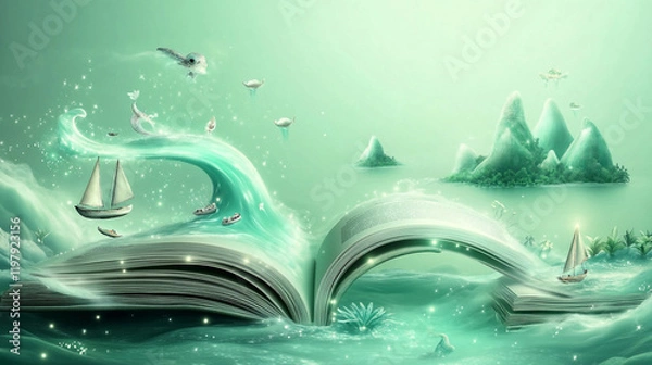 Obraz A Magical Book Opens to a Fantasy World of Adventure