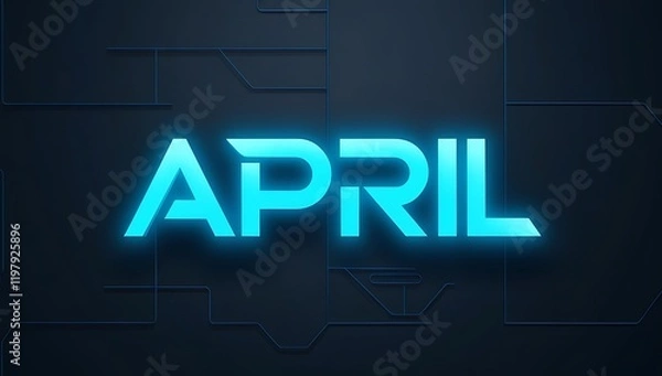 Fototapeta Glowing April Text on Dark Tech Background