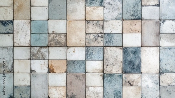 Obraz Textured Mosaic Tiles with Various Shades of Blue and Gray Colors