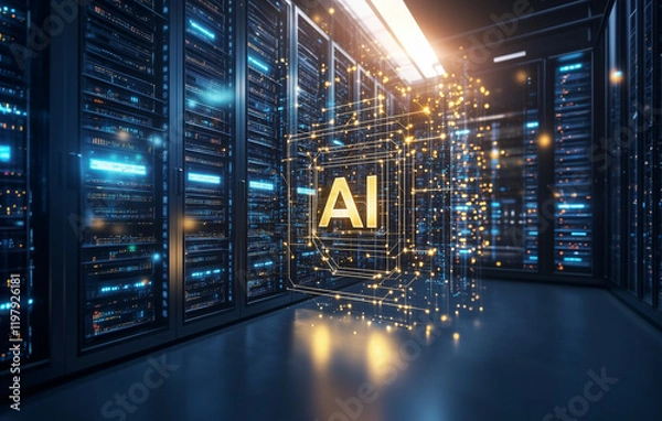 Fototapeta The Nexus of AI: Gold Meets Technology
