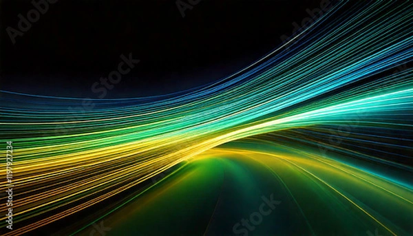 Fototapeta Car motion trails. Blue, green, yellow Speed light streaks background with blurred fast moving speed light effect. Racing cars dynamic flash effects city road with long exposure night lights