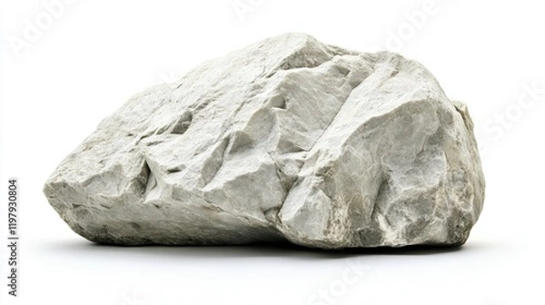 Fototapeta Large Gray Rock with Rough Surface on White Background