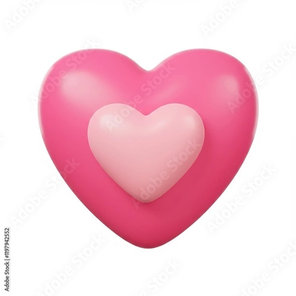 Fototapeta A 3D illustration of a pink heart shape with a smaller light pink heart inset in the center, isolated on a white background