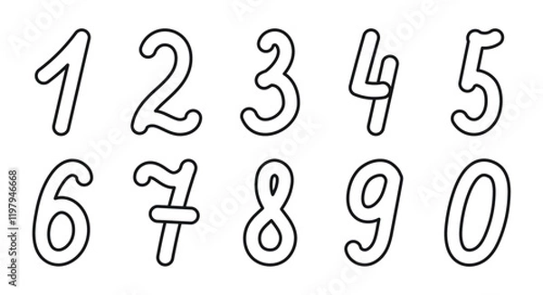 Fototapeta Sketch of numbers 0, 1, 2, 3, 4, 5, 6, 7, 8, 9. Set of hand drawn cute numbers