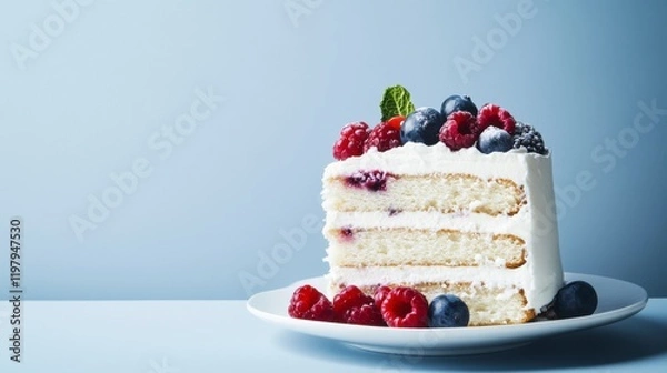 Obraz A Delectable Slice of Berry-licious Cake: A Visual Feast for the Senses. A Perfect Dessert for Any Occasion. A Sweet Treat for the Soul. 