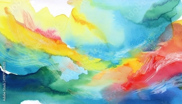 Fototapeta Vibrant Watercolor Abstraction HandPainted Background Infused with Rich Colors and Textures, Echoing the Spirit of Artistic Expression and Creative Freedom.