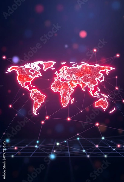 Obraz Global network connection illustration. World map point and line composition concept of global business. Global internet technology. Big data visualization illustration, Dreamy, with white tones