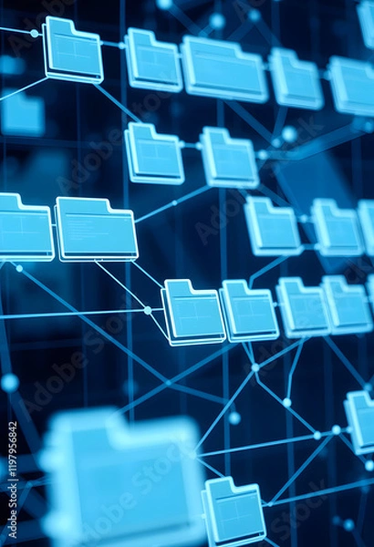 Fototapeta Network of connected computer file folders. Data management, digital organization concept