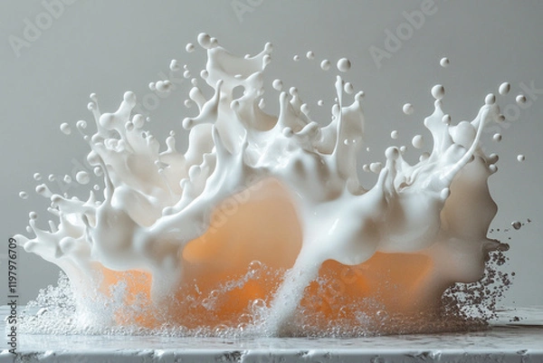 Fototapeta Liquid splashes freeze in chaotic motion with AI enhancement