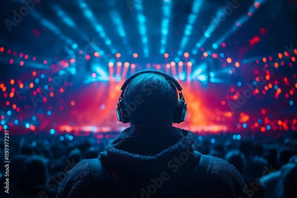 Fototapeta Enjoying a vibrant concert experience with hearing aids in a lively atmosphere