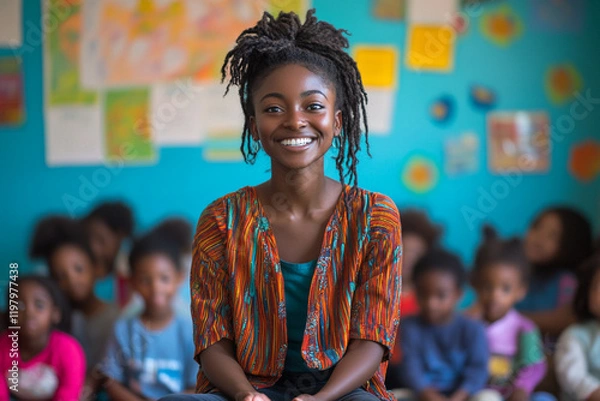 Fototapeta Teacher employs sign language to enhance learning in an inclusive classroom
