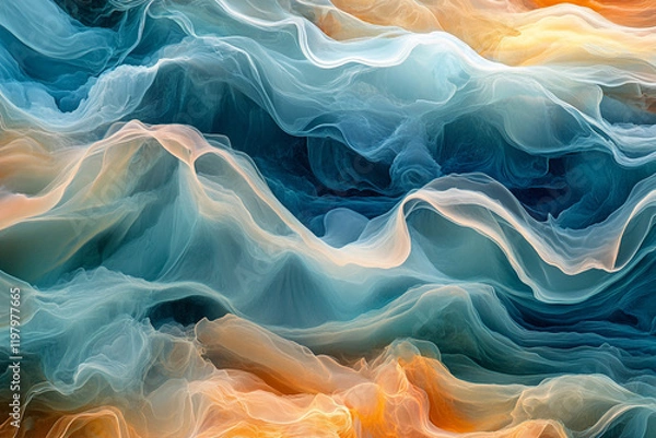 Fototapeta Dynamic abstract waves flowing in vibrant colors resembling ocean currents