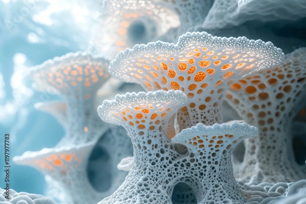 Fototapeta Fractal coral reef structures glowing softly in an underwater landscape