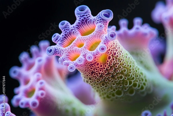 Fototapeta Organic shapes resembling microscopic organisms in vibrant colors and textures