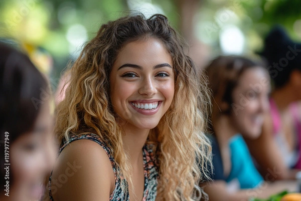 Fototapeta Friends from diverse backgrounds enjoy a picnic filled with laughter and joy