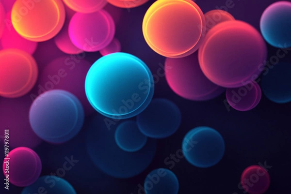 Fototapeta Iridescent bubble-like spheres on a vibrant dark gradient background