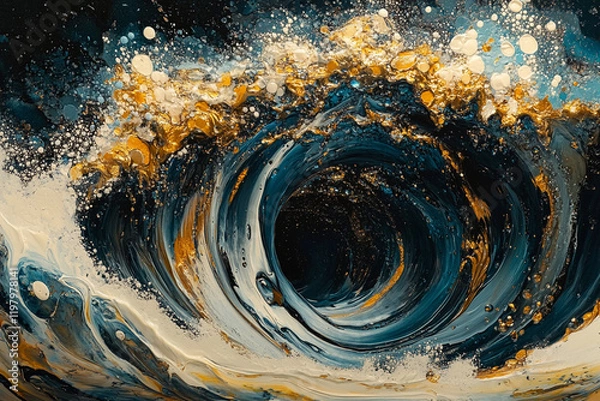 Fototapeta Bold colors swirl in shimmering patterns resembling ocean waves at dusk