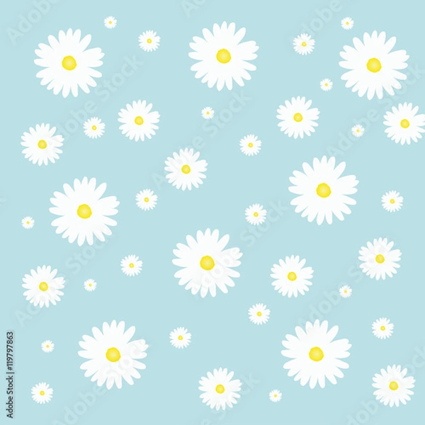 Fototapeta Vector illustration of colorful flower pattern, blue background, texture