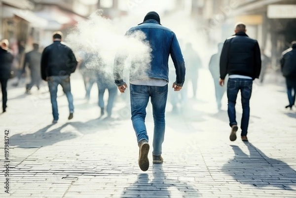 Fototapeta Far-right extremist groups threaten public safety in city streets with menacing presence during daylight hours