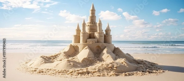 Fototapeta Create your own narrative with this vast beach sand castle image.