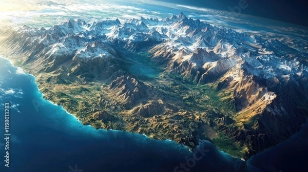 Fototapeta A serene shot of Chilea??s map with natural landscapes, from the arid north to the lush green south